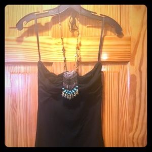 Sky halter top with natural stone necklace/ detail